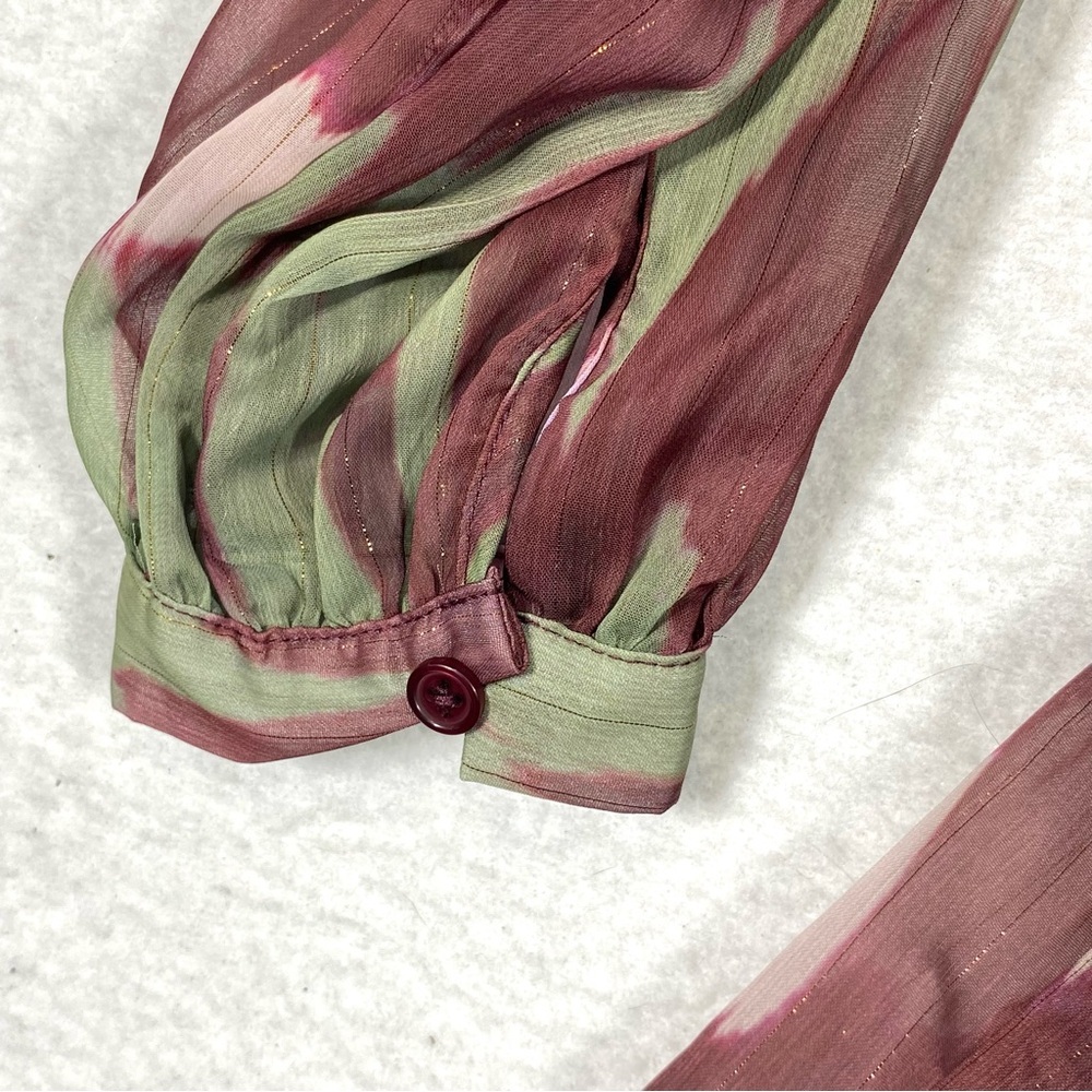 Grace + Karma Ikat Print Maxi Dress Women's L Burgundy Green Long Sleeve NWT - Picture 3 of 13